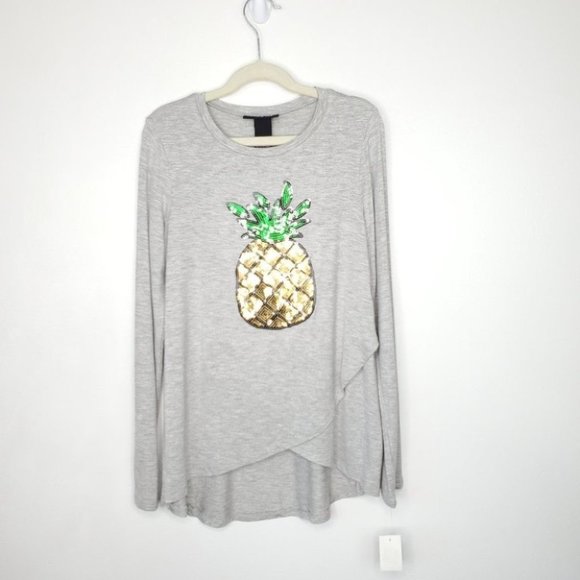 It's Our Time Girl's Gray Bling Pineapple Envelope Hem Top NEW Size L (10/12) - Picture 1 of 10